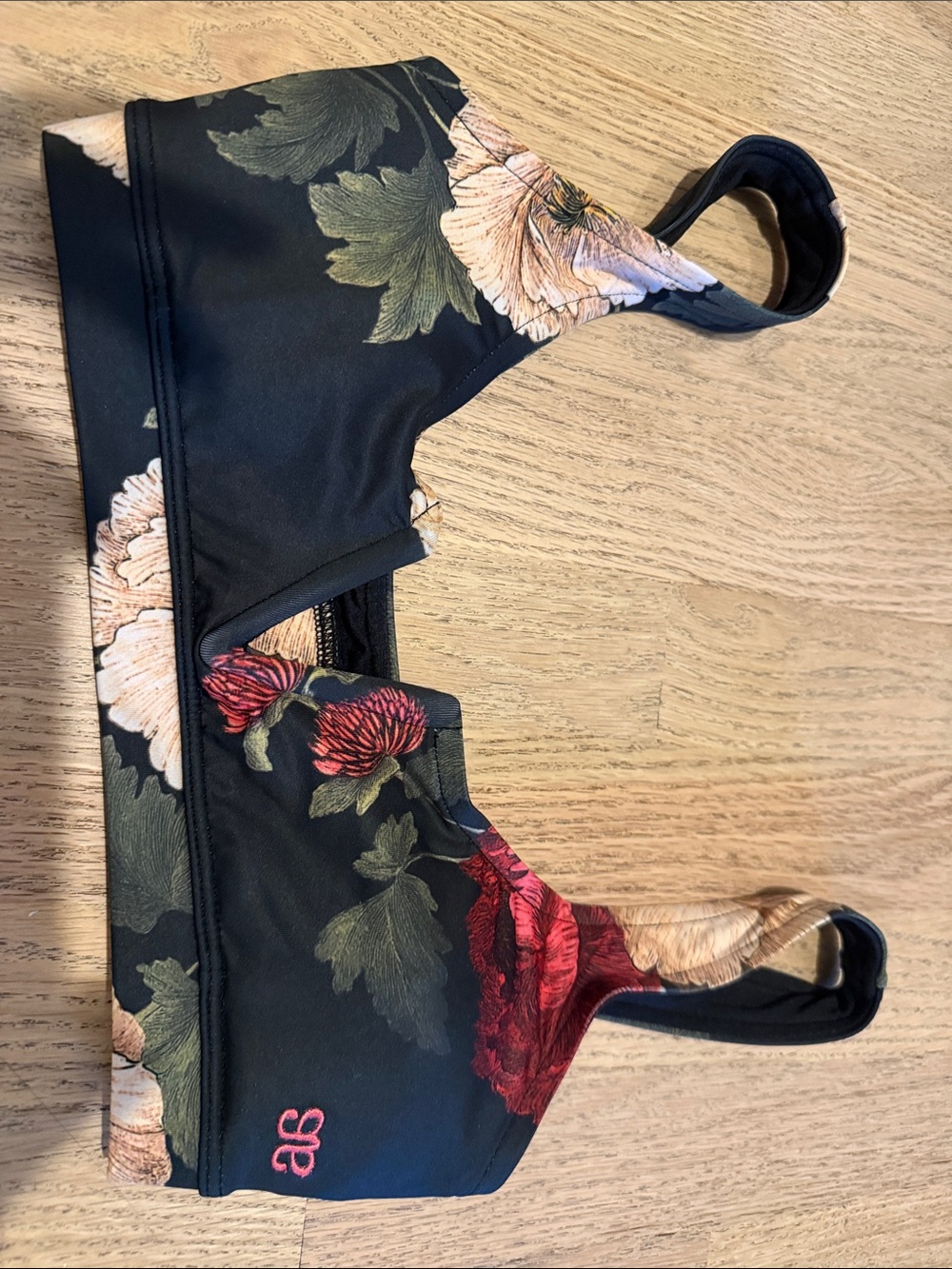 Albion Black Floral Bikini Top with Red and Cream Flowers